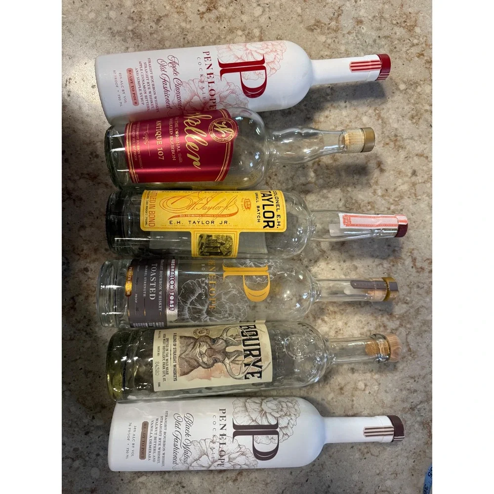 Lot of 6 Empty Bourbon Whiskey Bottles Weller EH Taylor Penelope High West 750ml